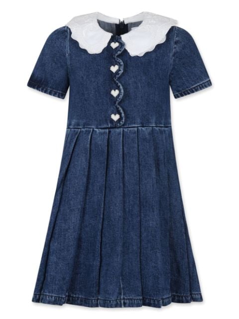 lace-trim denim dress