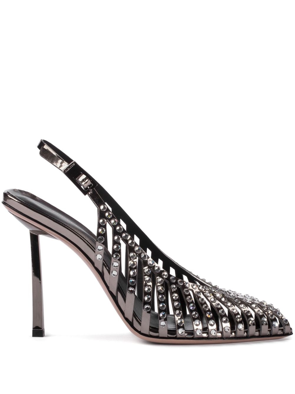 Le Silla Cage Crystal-embellished Pumps In Metallic