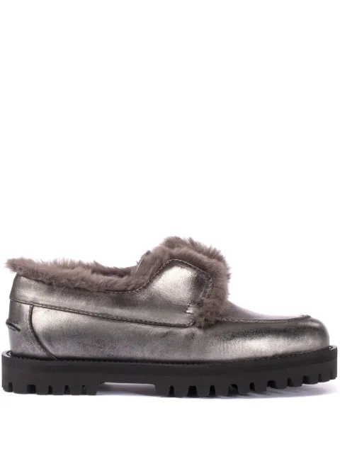 Le Silla Yacht shearling-trim leather loafers Women