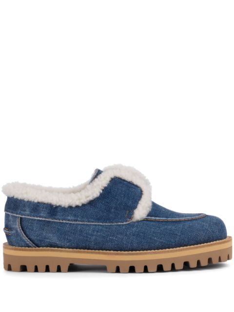 Le Silla Yacht shearling-trim denim loafers Women