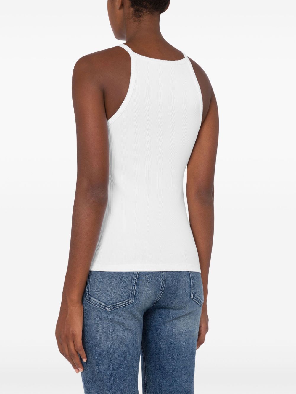 Shop Moschino Jeans Cotton Blend Logo Tank Top In White