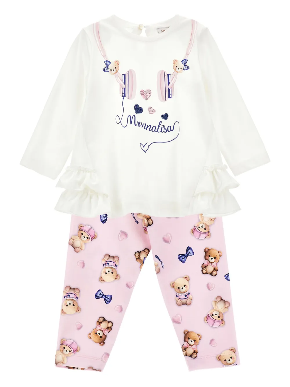 Monnalisa Top en broek met ruches en print Wit