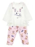 Monnalisa ruffled headphone-print trouser set - White