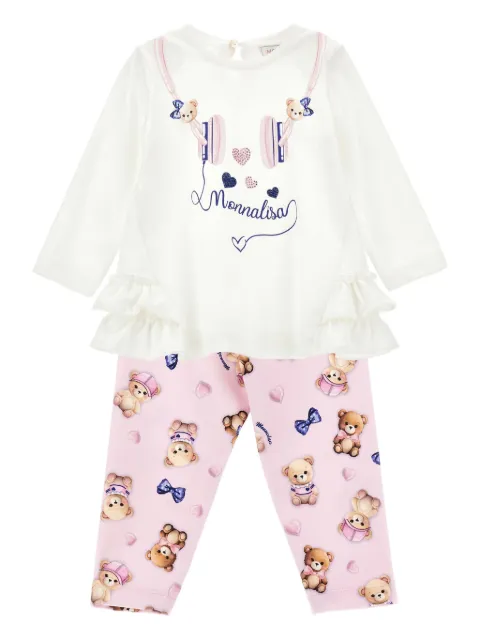 Monnalisa ruffled headphone-print trouser set