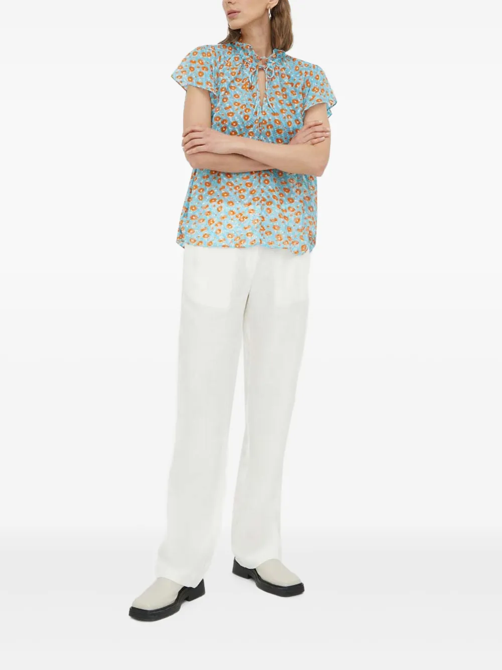 SAMSOE SAMSOE Top met ruches en bloemenprint - Blauw