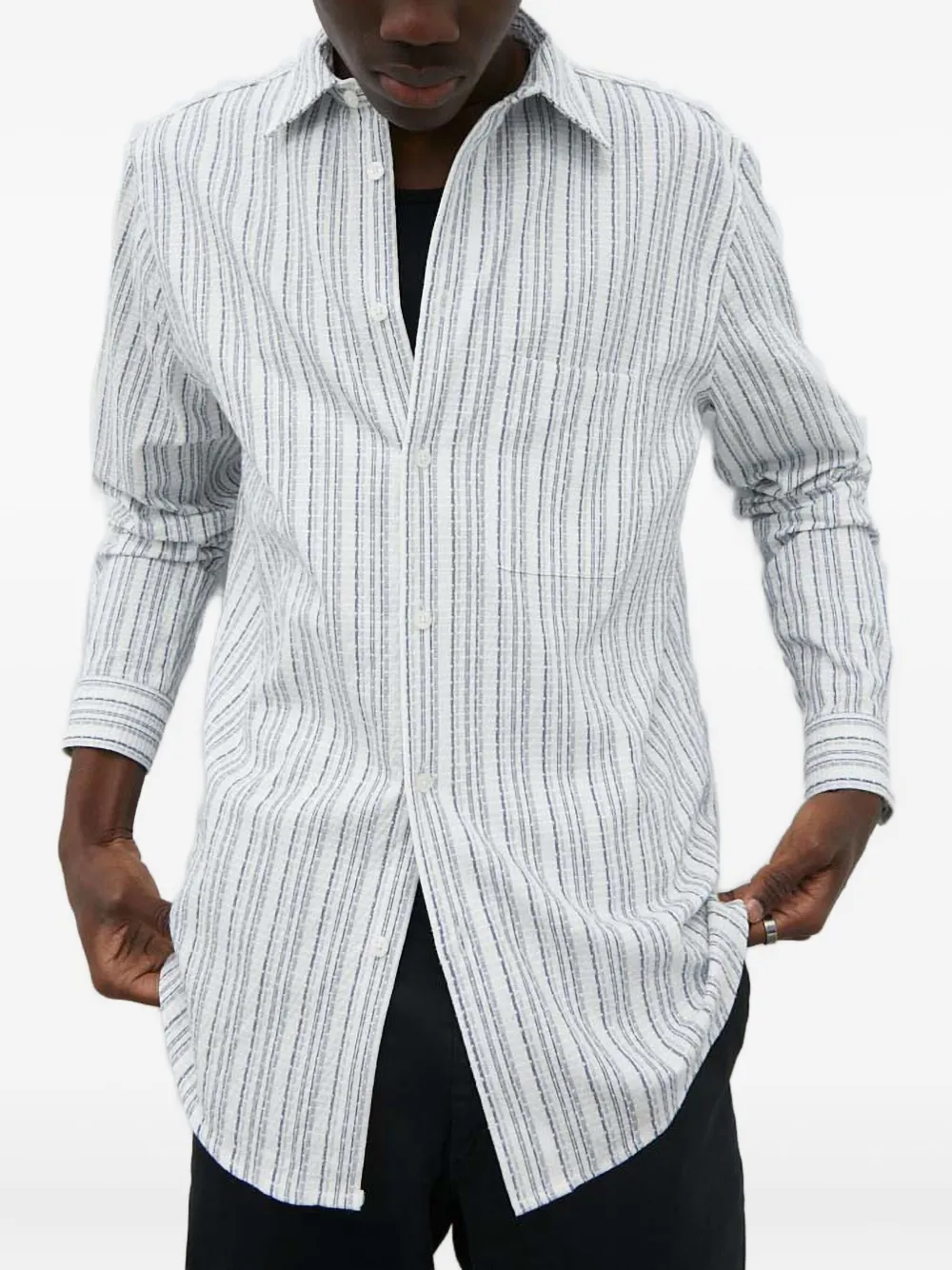 Samsoe & Samsoe Striped-pattern Long-sleeve Shirt In White