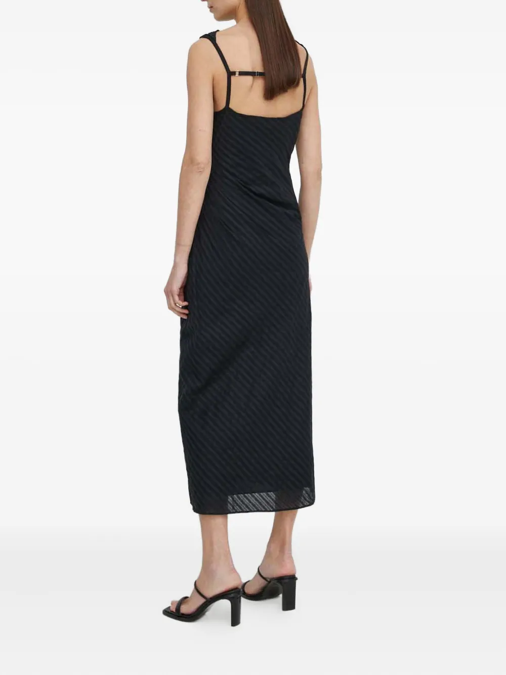 SAMSOE Sahira gestreepte midi-jurk met ruches Zwart