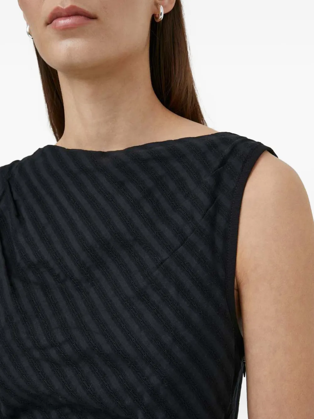 SAMSOE Sahira gestreepte midi-jurk met ruches Zwart