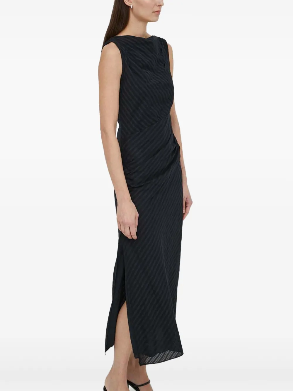 SAMSOE SAMSOE Sahira striped ruched midi dress | Black | Image 1