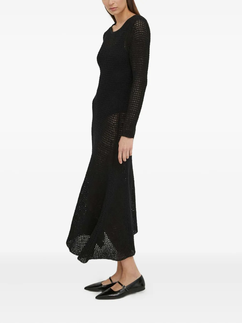 SAMSOE SAMSOE Sayasmine midi-jurk met lange mouwen - Zwart