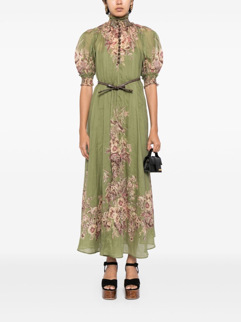 Shop Zimmermann Ottie Swing Floral-print Maxi Dress In Green