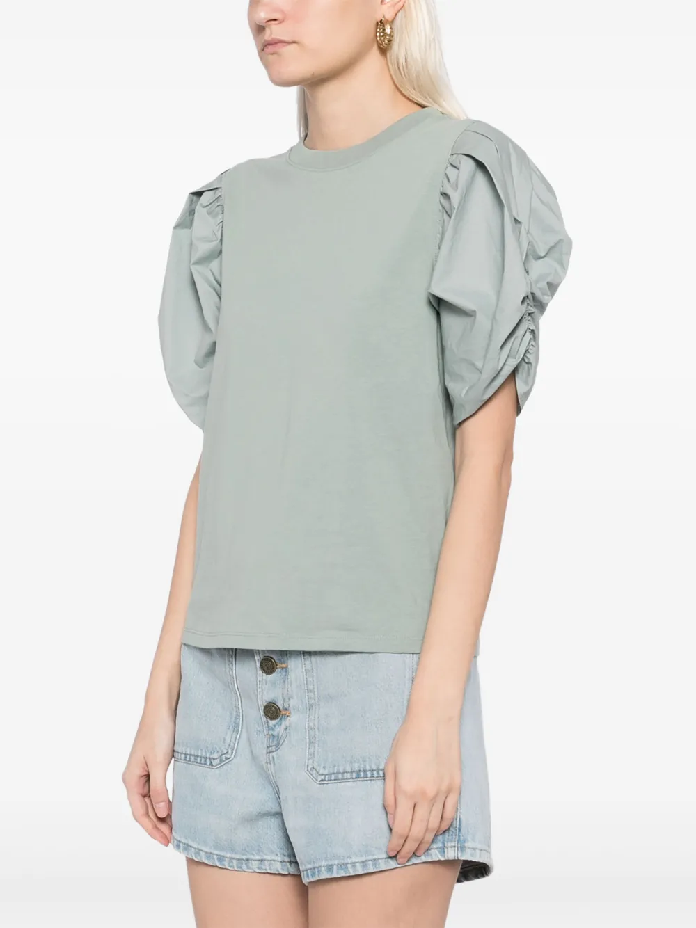 FRAME T-shirt met geplooid detail Groen