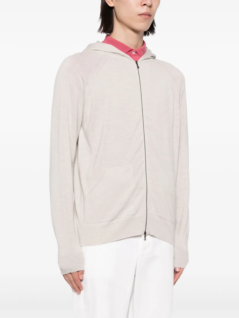 John Smedley Hoodie met rits Beige