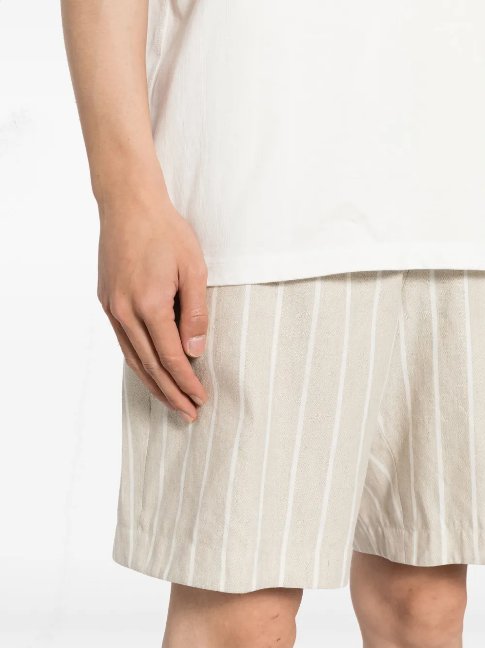 Hugo Boss Striped Linen-blend Shorts In Brown