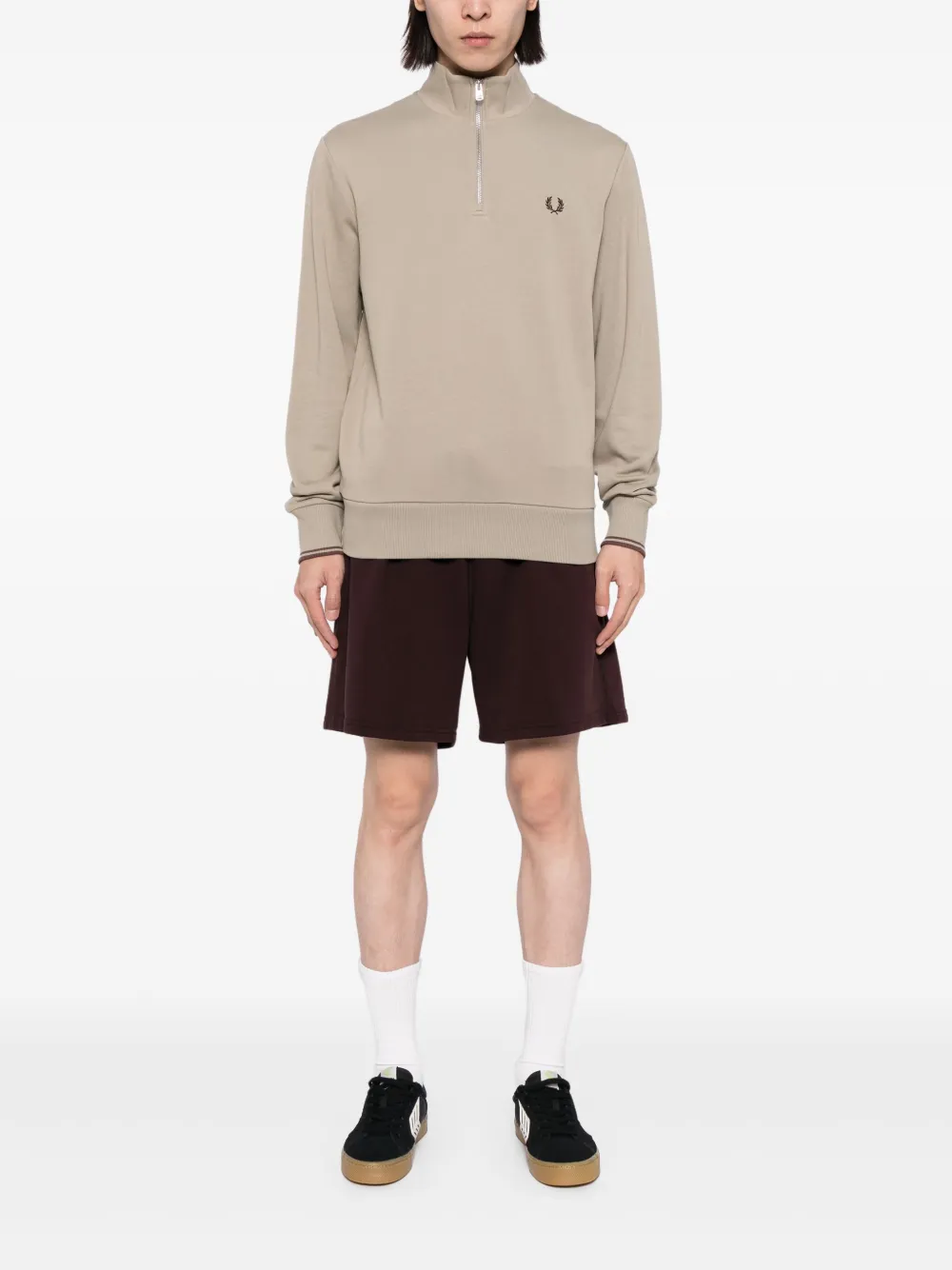 Fred Perry Sweater met geborduurd logo en hoge hals - Grijs