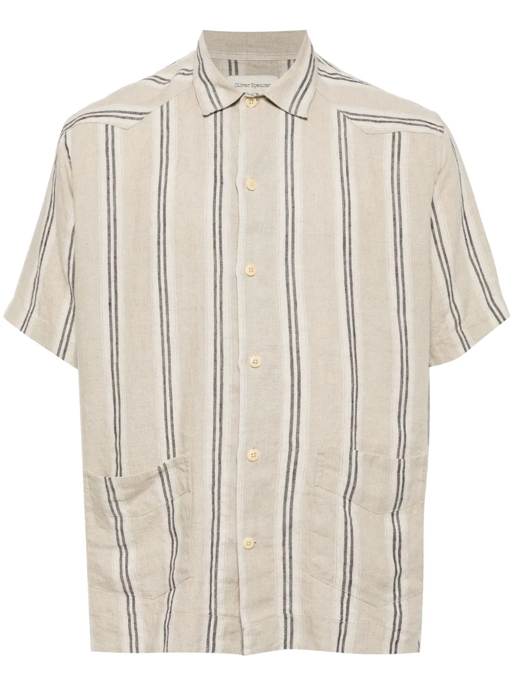 Oliver Spencer Striped Linen Shirt In Grey