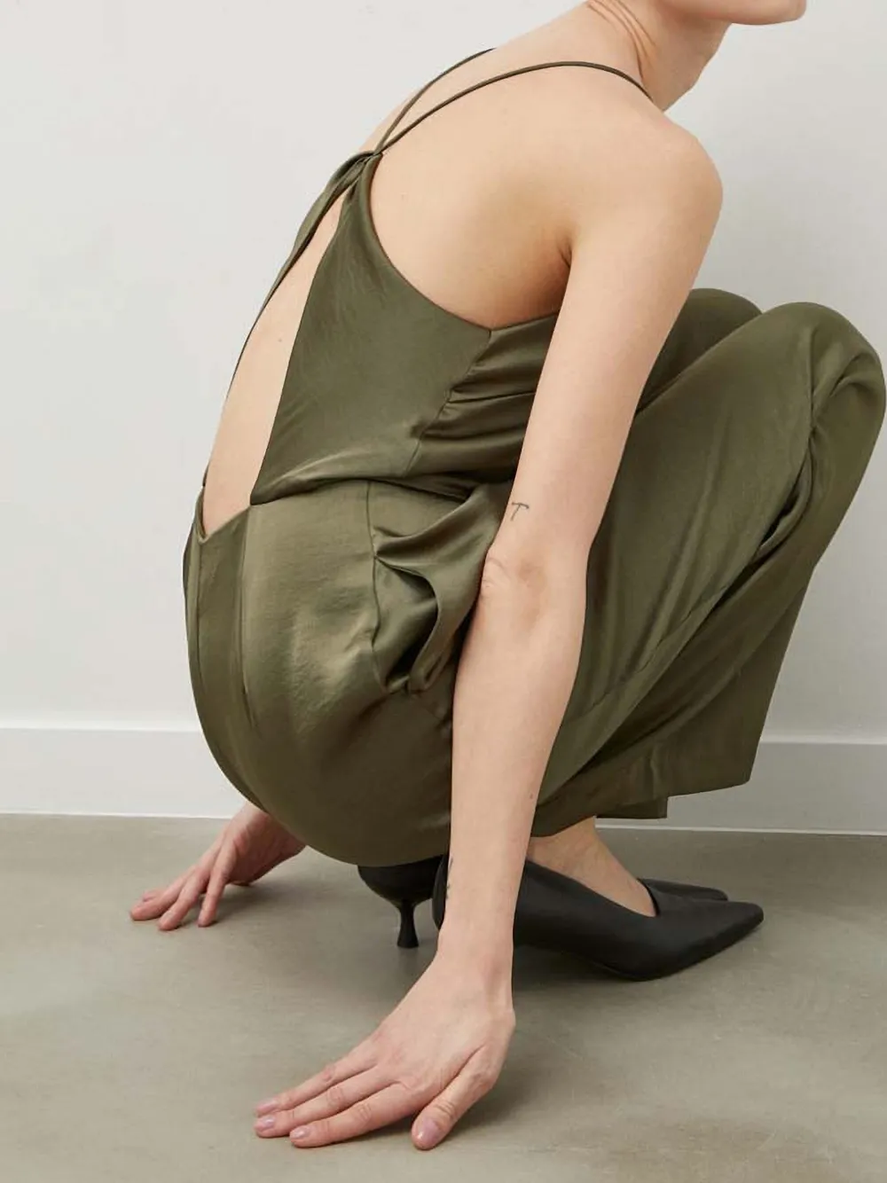 Samsoe & Samsoe Square-neck Open-back Jumpsuit In Green