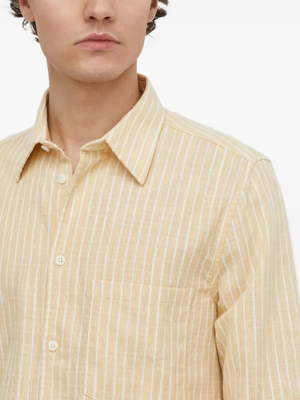 Samsoe & Samsoe Striped-pattern Chest-pocket Shirt In Yellow