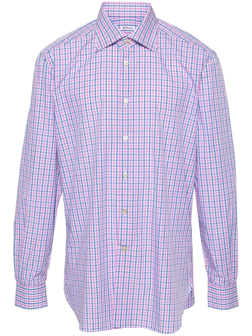 Kiton Checked Cotton Shirt In Pink