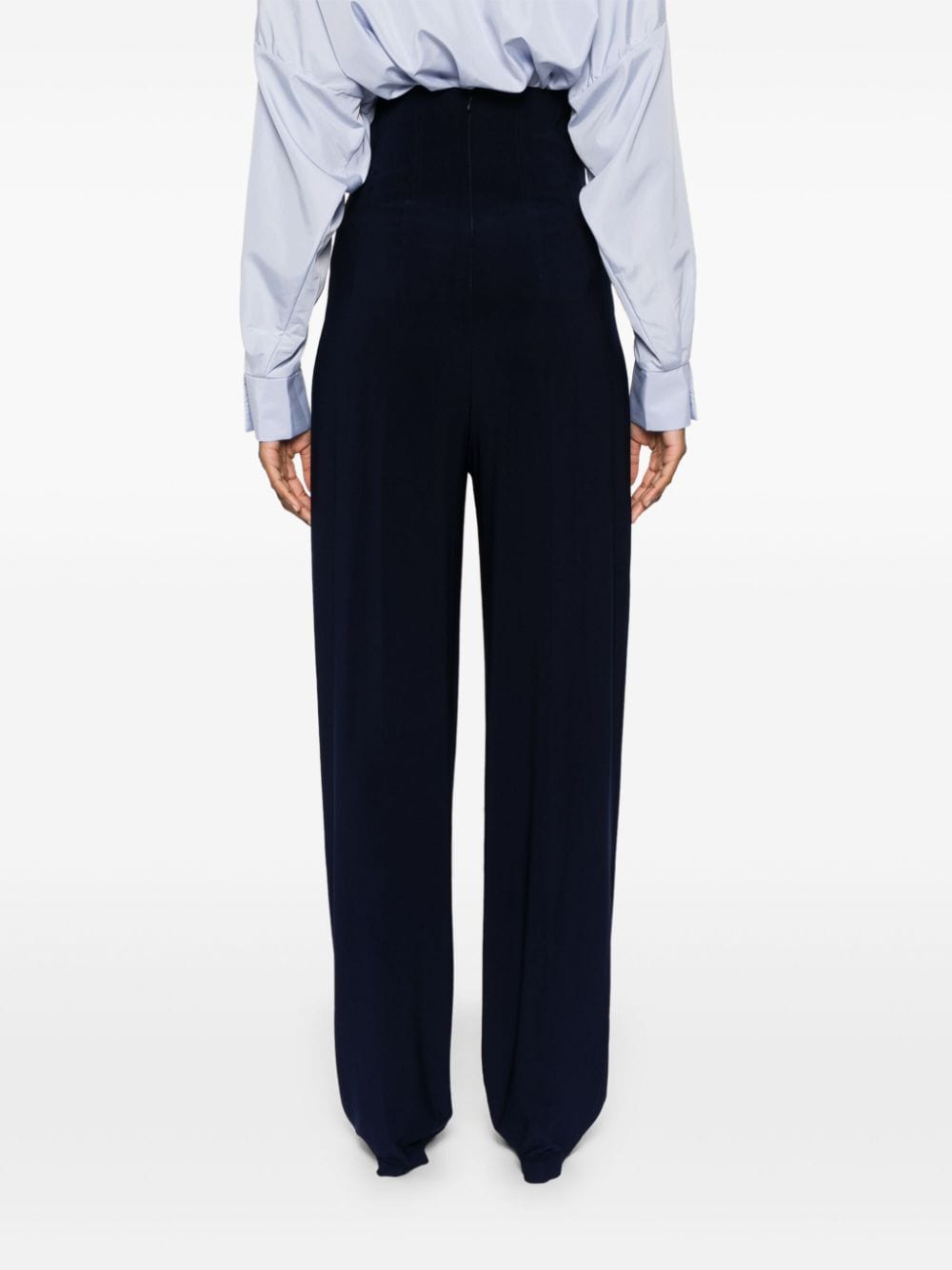 Shop Norma Kamali High-waisted Straight-leg Trousers In Blue