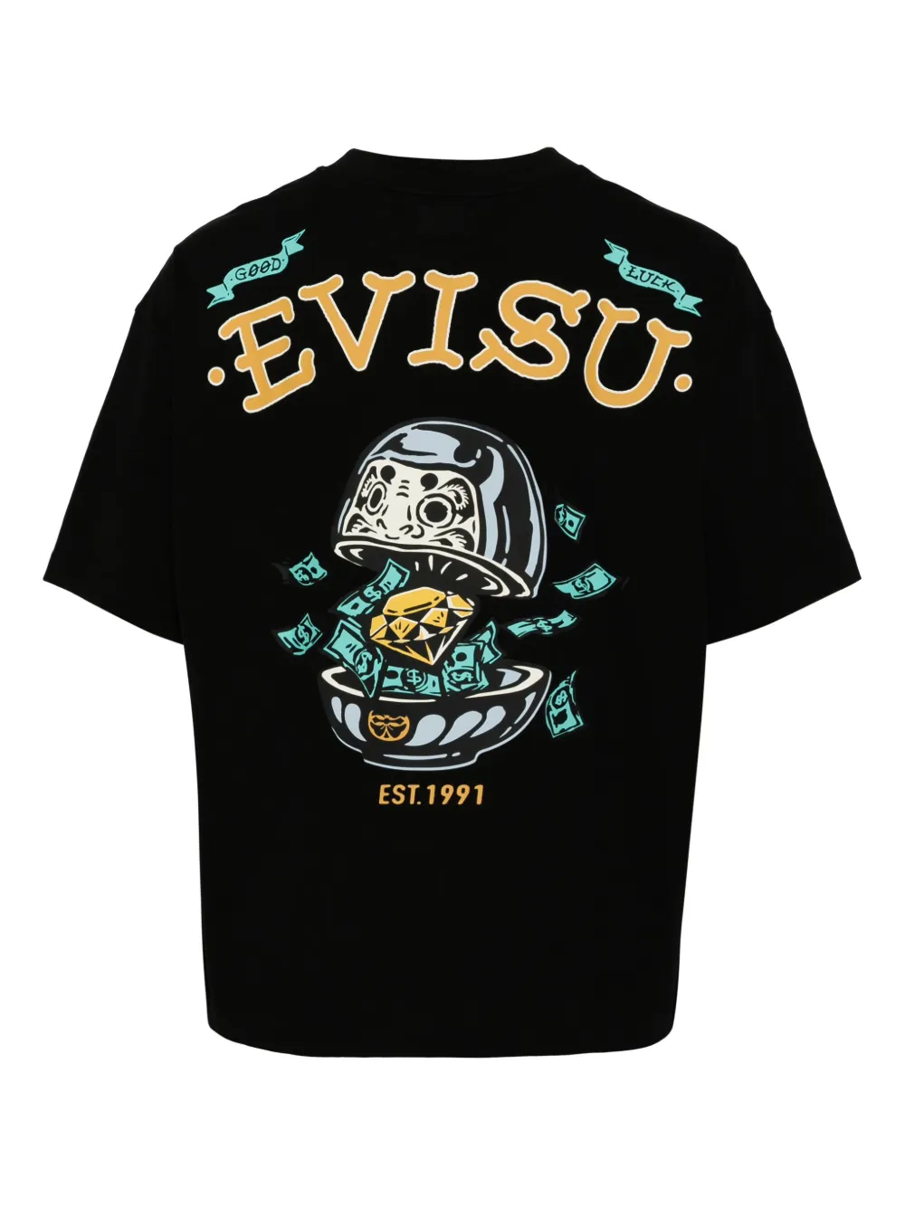 EVISU Katoenen T-shirt met print - Zwart