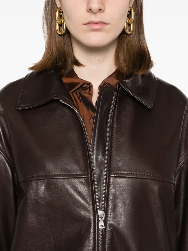 nour hammour brown leather jacket
