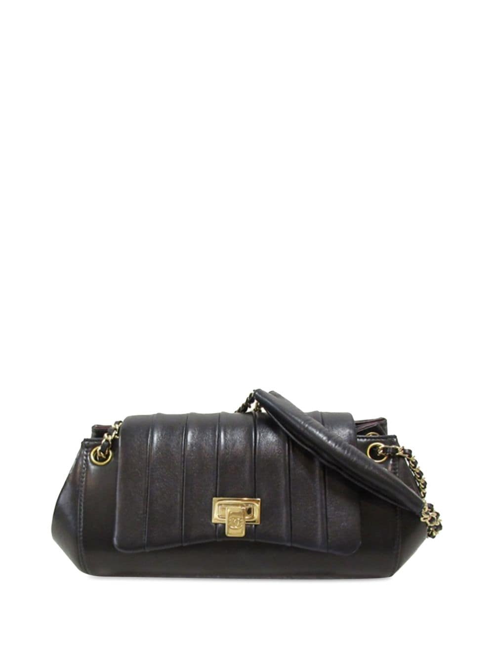 Pre-owned Chanel 2002-2003 Mademoiselle Ligne Accordion Flap Shoulder Bag In Black