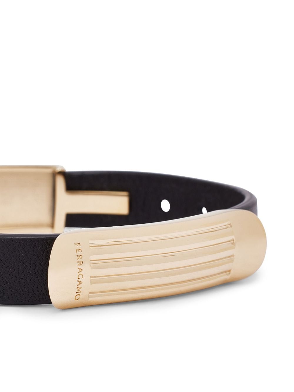 Ferragamo Geribbelde leren pet armband - Zwart