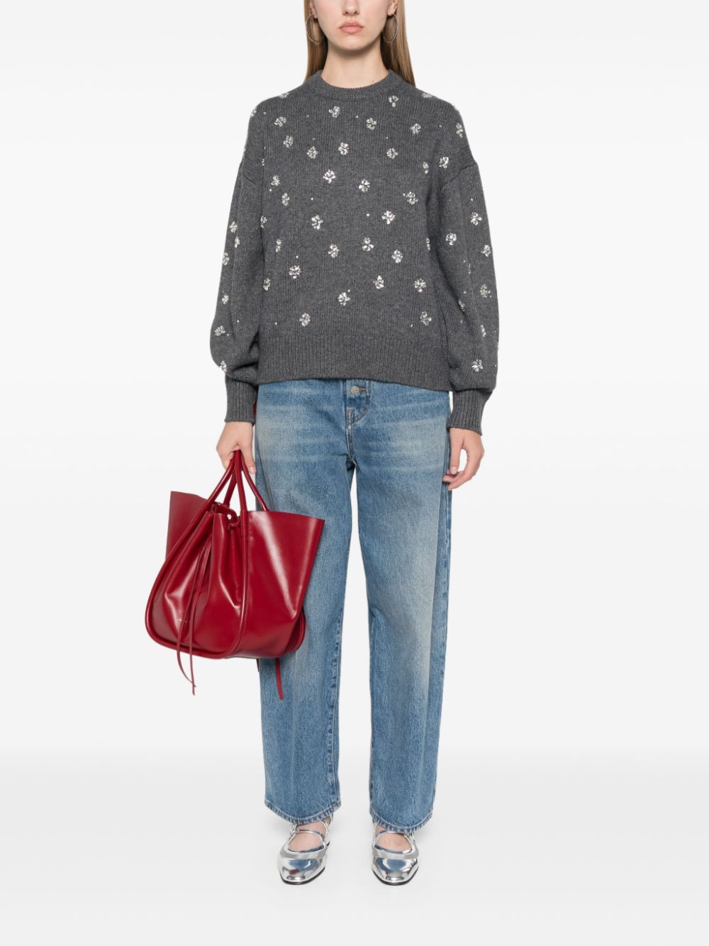 MAJE RHINESTONE-EMBELLISHED SWEATER 