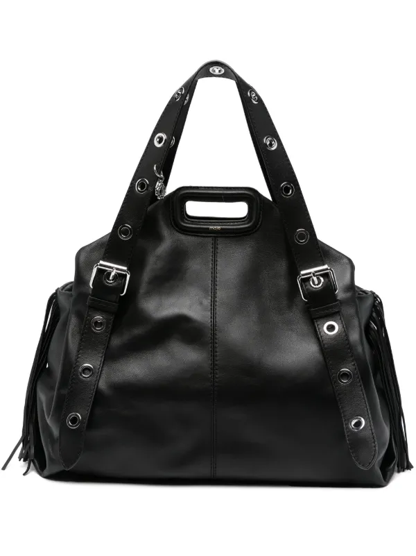【MAJE】MISS M フリンジ レザーショルダー ブラック Crackled leather Miss M Mini bag Red For Women | Maje