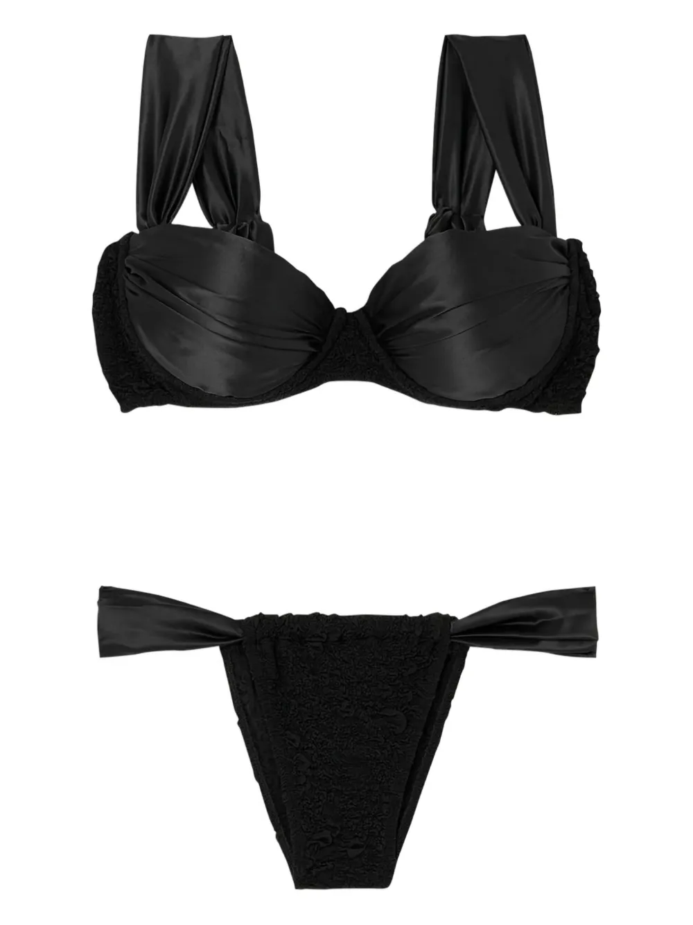 Leslie Amon Paloma satin-bow bikini bottom | Black | Image 1