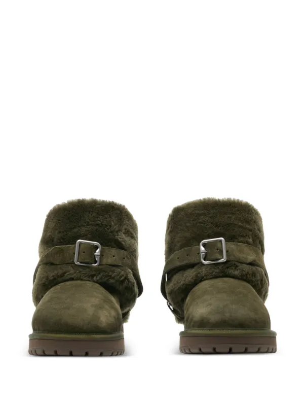 Burberry Buckled Shearling Ankle Boots | Green | FARFETCH
