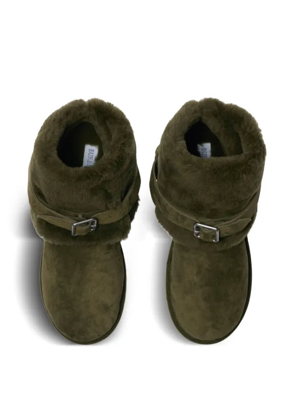 Burberry Buckled Shearling Ankle Boots | Green | FARFETCH