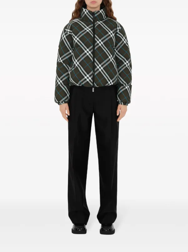 【BURBERRY】Cropped Reversible Check Puffer Jacket Burberry Reversible Check Puffer Jacket | Green | FARFETCH PL