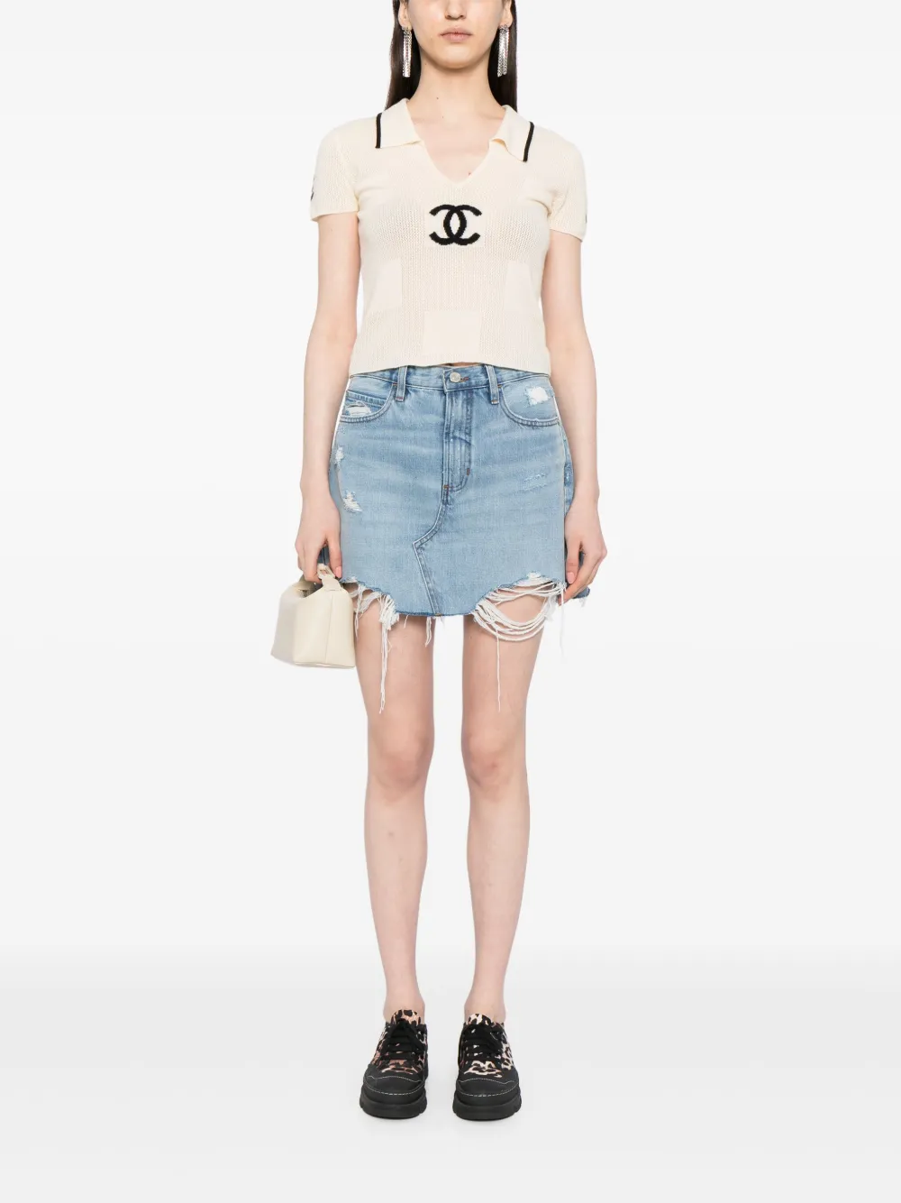 CHANEL Pre-Owned 2000s kasjmier polotop met jacquard - Beige