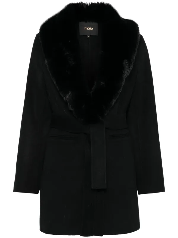 Maje Manteau mi-long à Design Réversible Noir FARFETCH FR