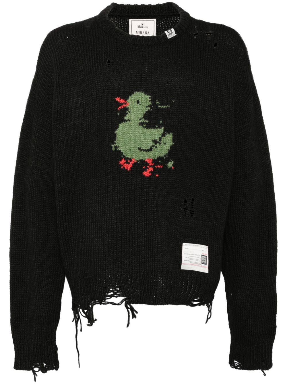 distressed-effect intarsia-duck jumper