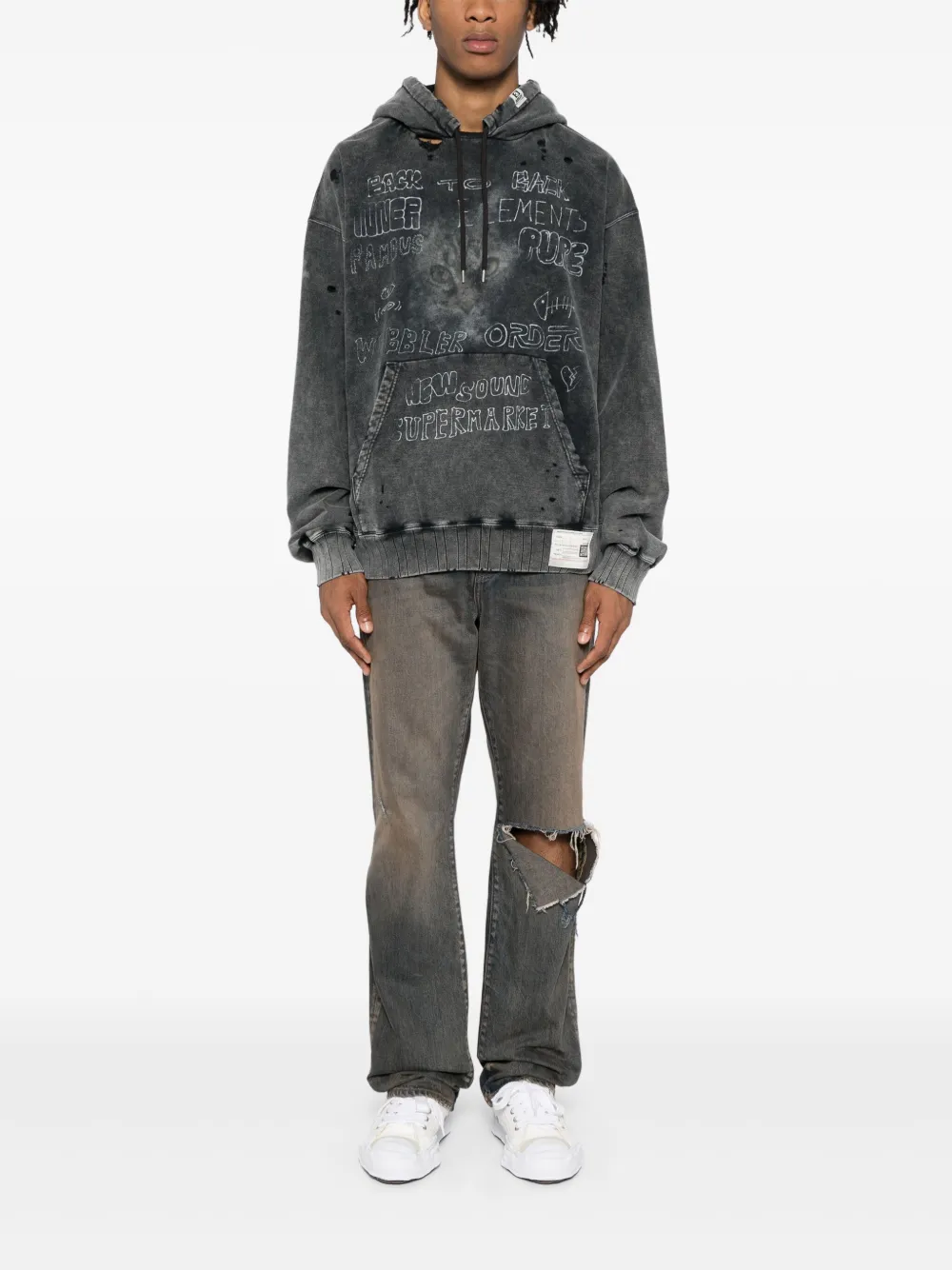 Maison MIHARA YASUHIRO Gebleekte hoodie - Zwart