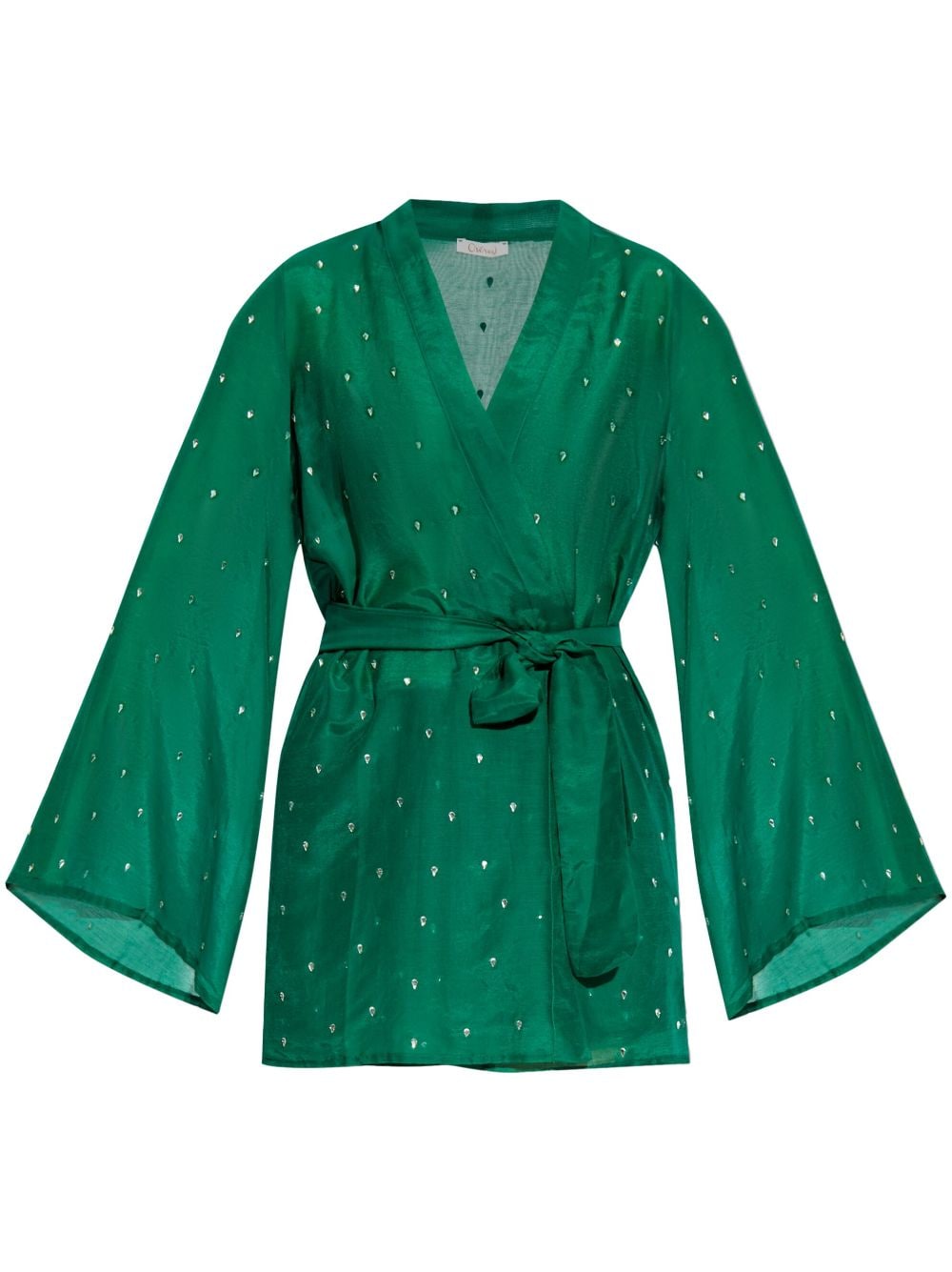 Shop Oseree Rhinestone-embellished Beach Cover-up In Green