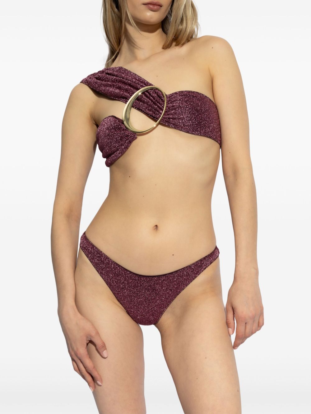 Shop Oseree One-shoulder Lurex Bikini In Purple