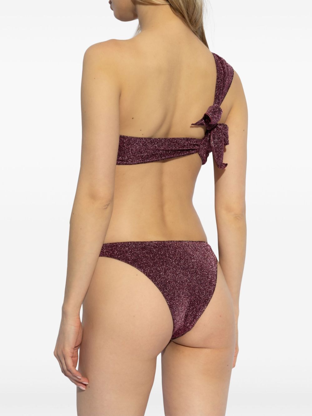 Shop Oseree One-shoulder Lurex Bikini In Purple