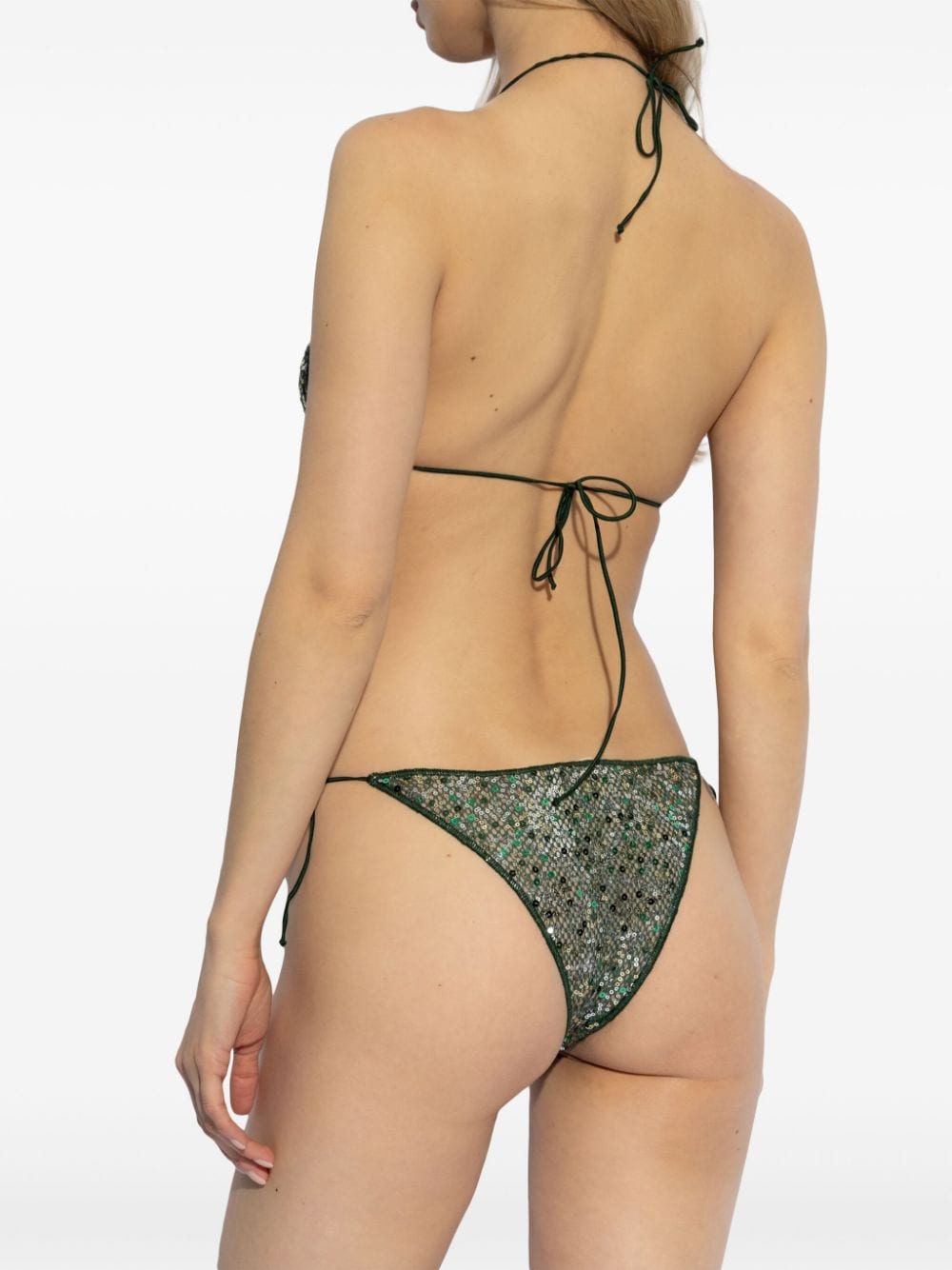 Shop Oseree Sequin-embellished Triangle-cup Bikini In Green