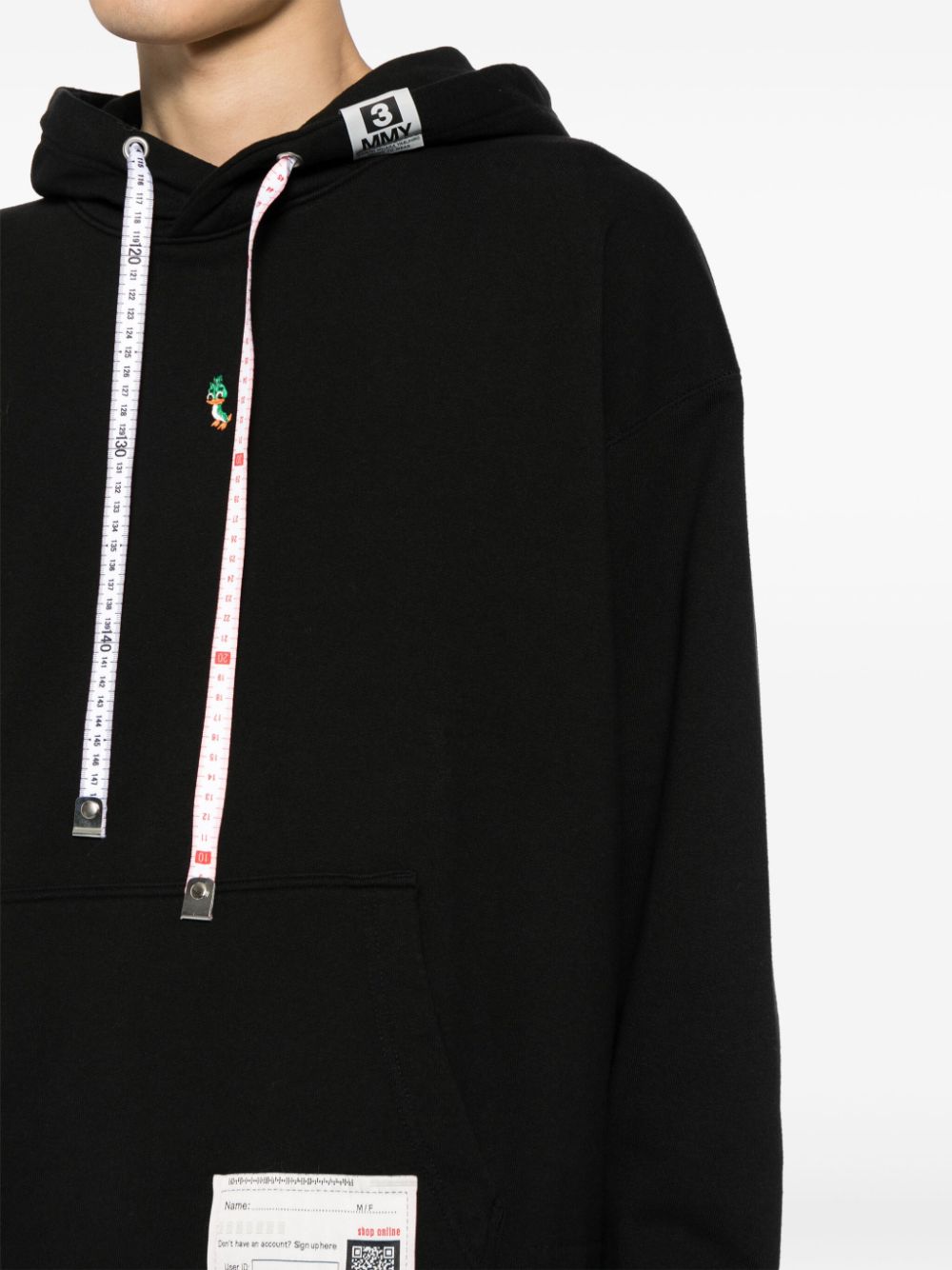 Shop Miharayasuhiro Measuring-tape Cotton Hoodie In Black