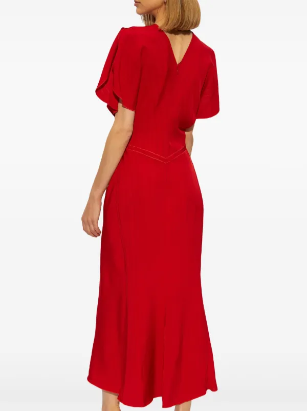 Victoria Beckham short-sleeve Draped Midi Dress | Red | FARFETCH