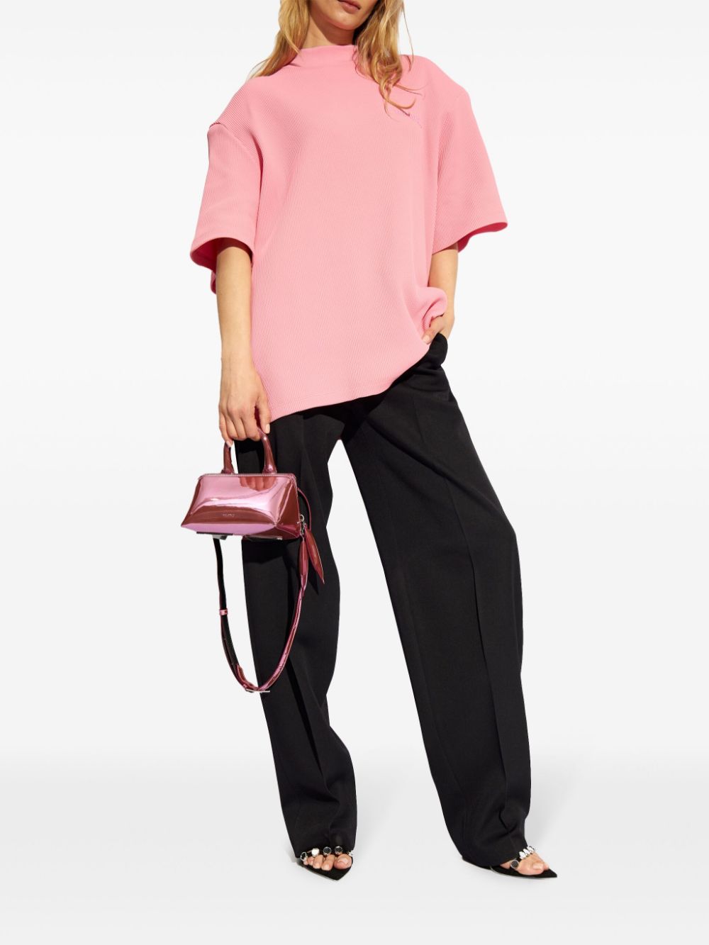 The Attico oversized waffle-knit T-shirt - Roze