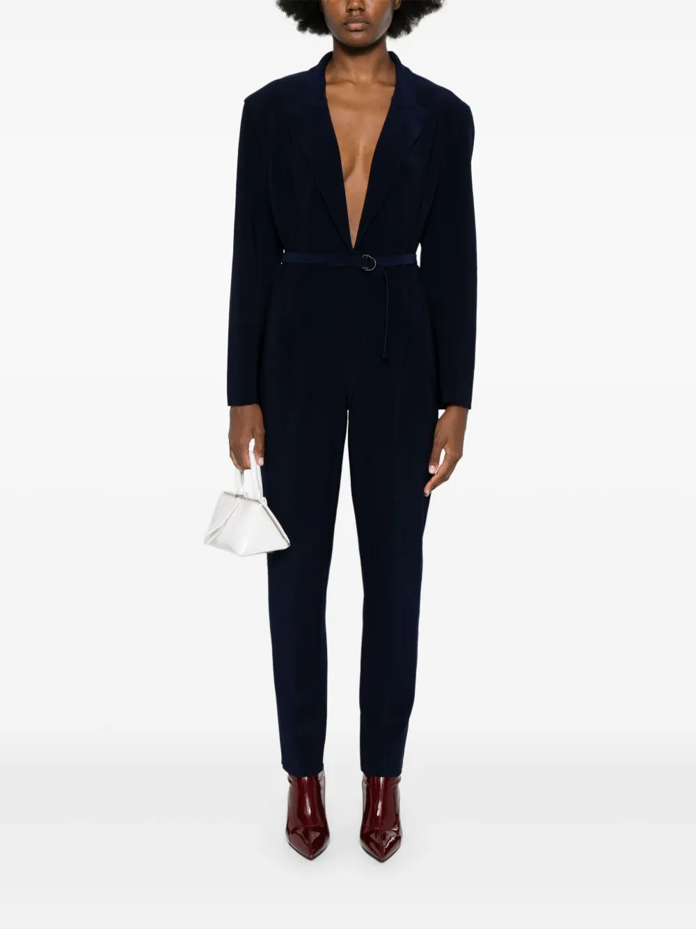 Norma Kamali long-sleeved belted jumpsuit - Blauw