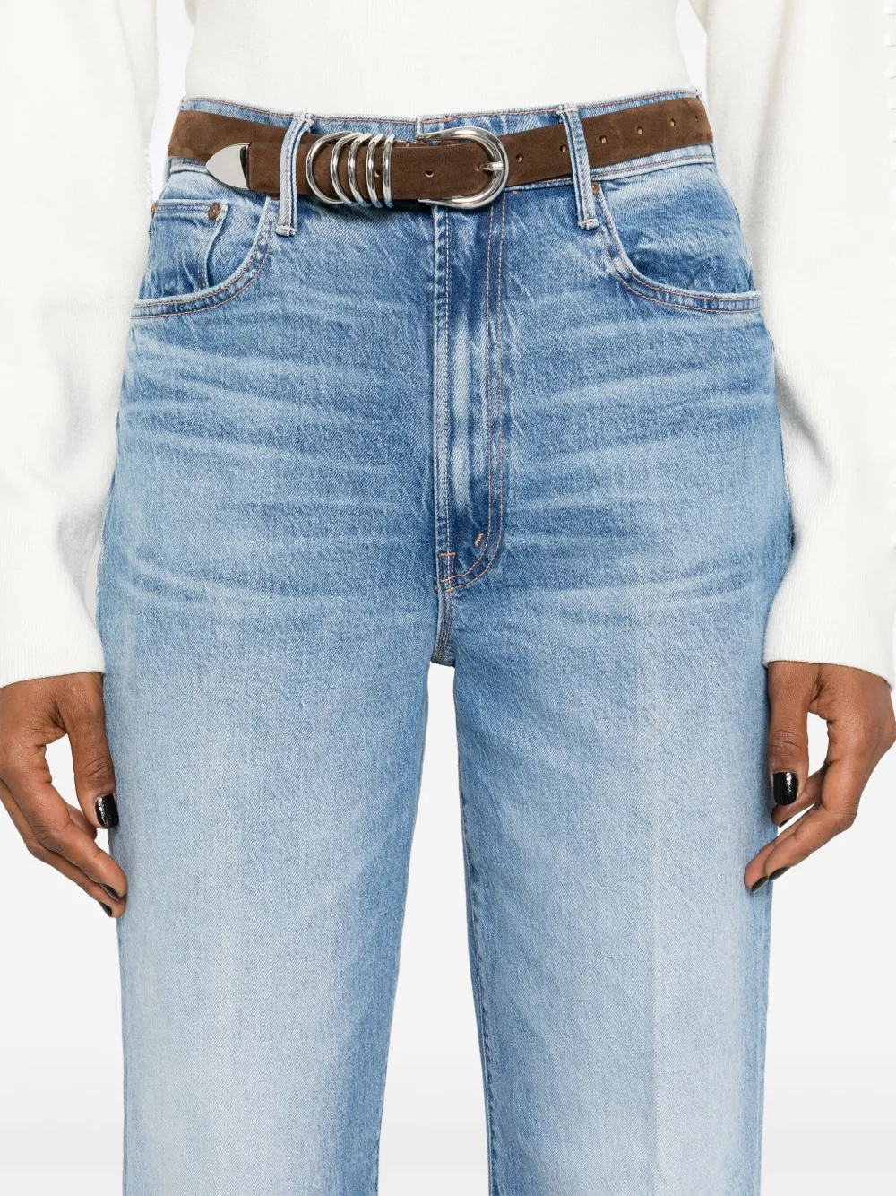 MOTHER Maven Ankle Fray jeans met wijde pijpen Blauw