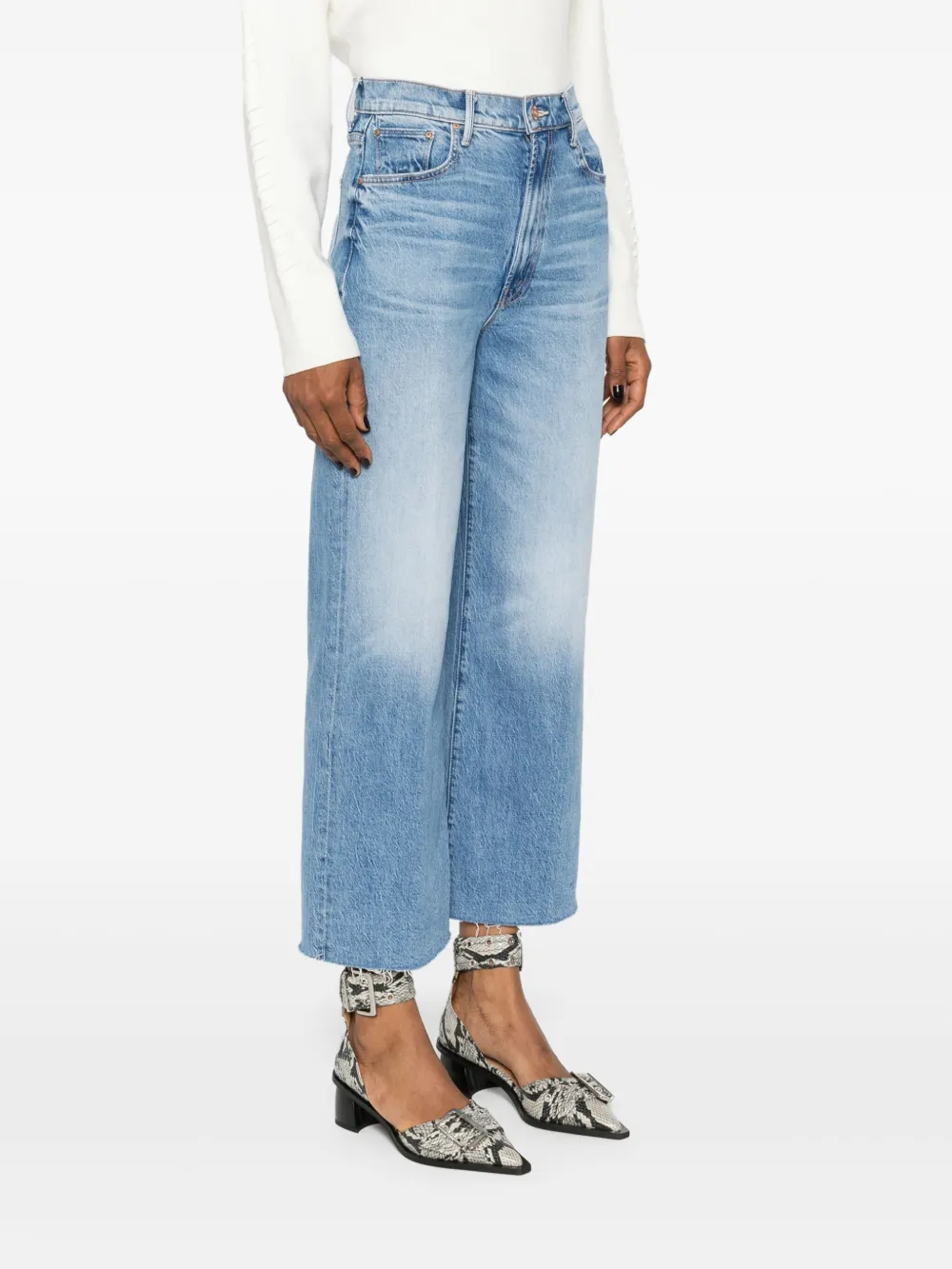 MOTHER Maven Ankle Fray jeans met wijde pijpen Blauw