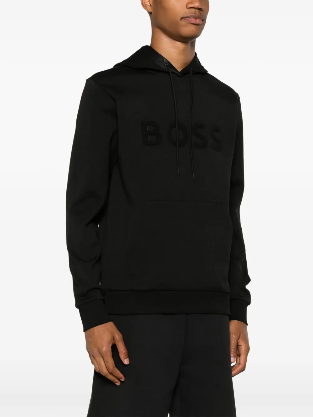 BOSS Hoodie met logo-reliëf Zwart