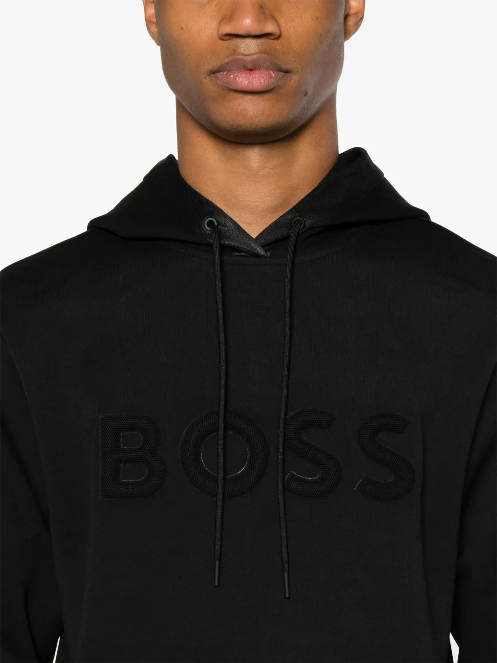 BOSS Hoodie met logo-reliëf Zwart
